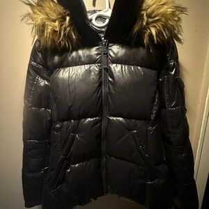 S13 New York Black Puffer Jacket with Faux Fur Hood